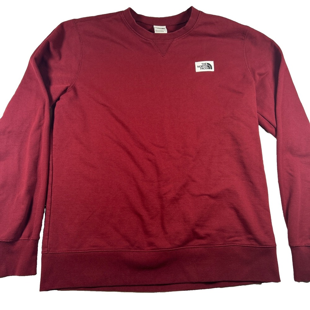 The North Face Sweatshirt Mens Large Fleece Pullover Crewneck Patch Logo Red